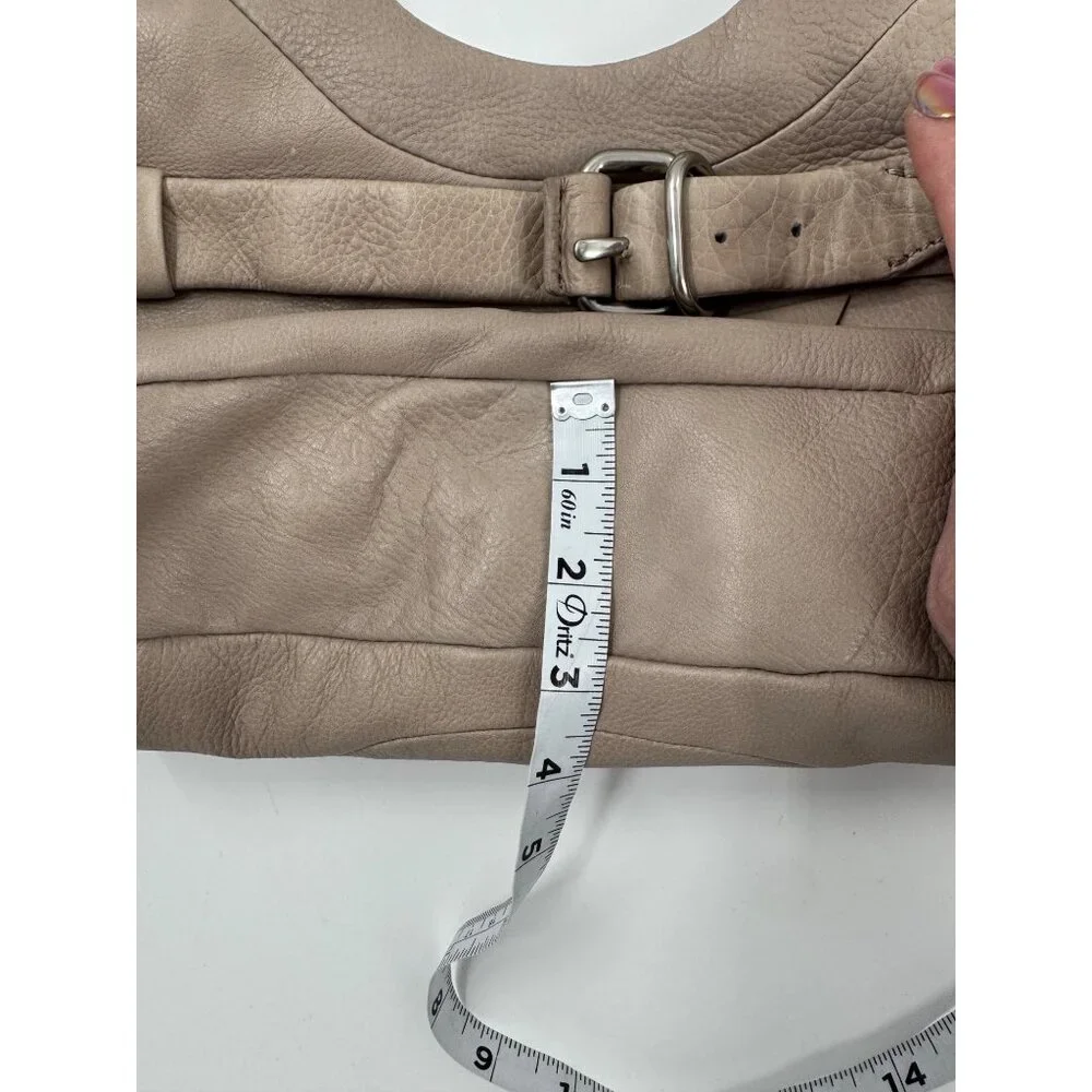 Foley + Corinna Jet Setter Taupe Leather Shoulder Bag With Front Zipper Pocket